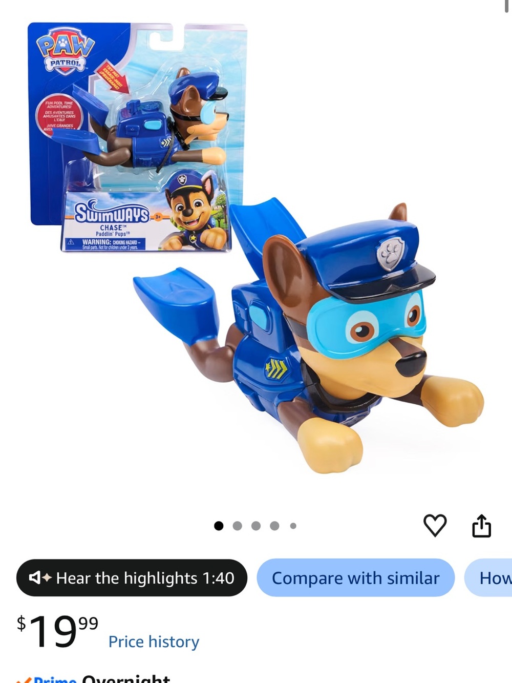 Paw Patrol Chase Swimways Blue and Brown Paddling Rescue Figure